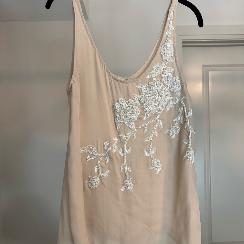 Haute Hippie Beige Camisole with White Embroidery sz M
